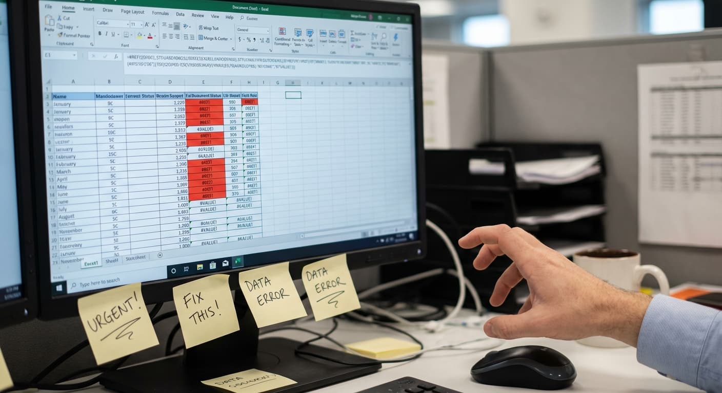 Monitor con Excel lleno de errores