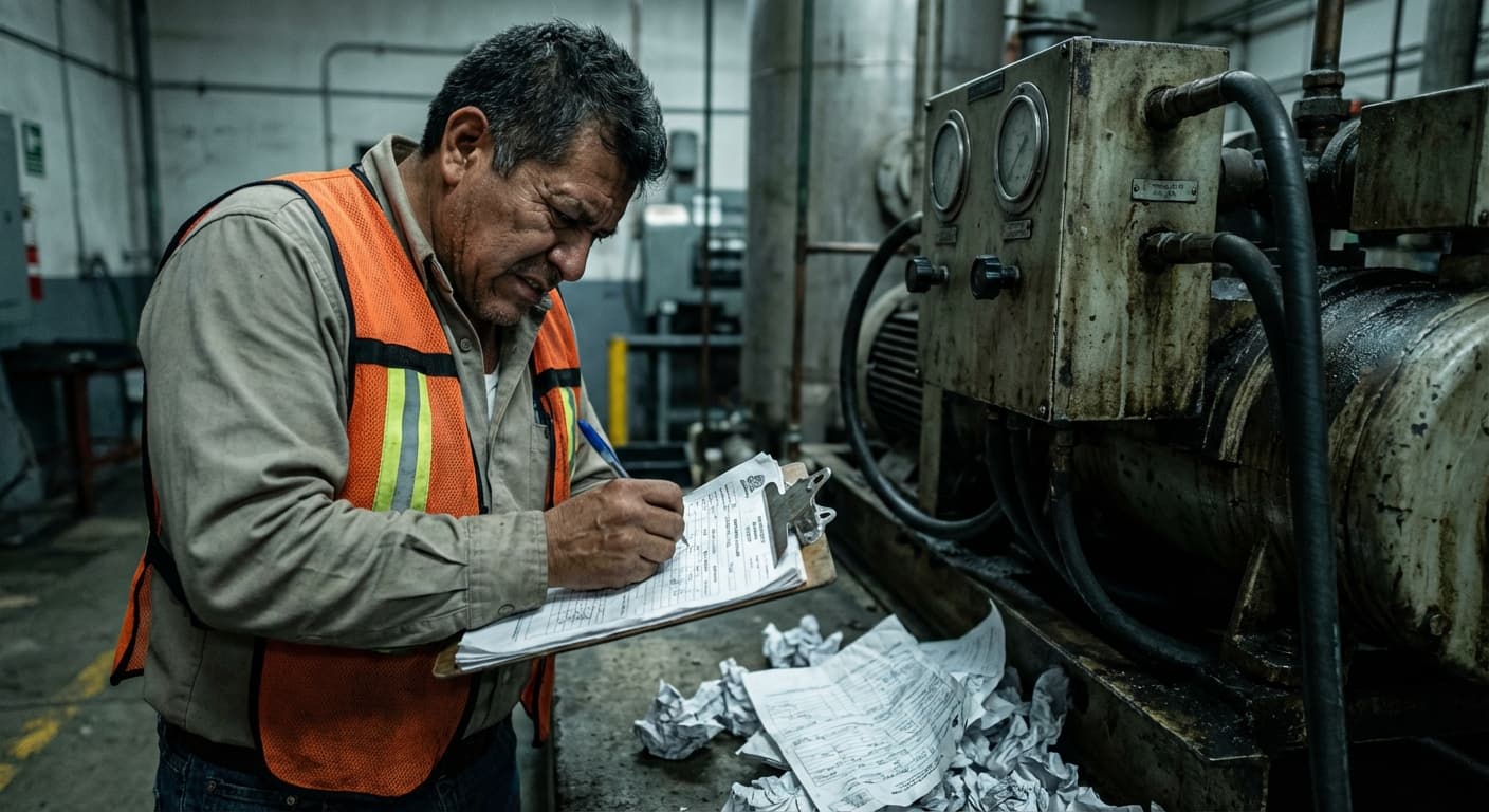 Técnico con formato en papel en campo